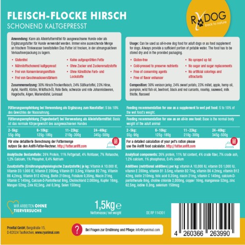 Hund Flocken Trockenfutter RyDog Fleisch-Flocke Hirsch 125g 1 Stück -2- Anifit